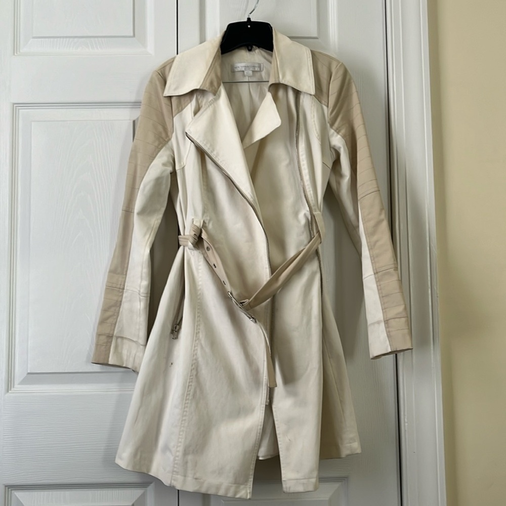 New York and company bicolor trenchcoat with belt